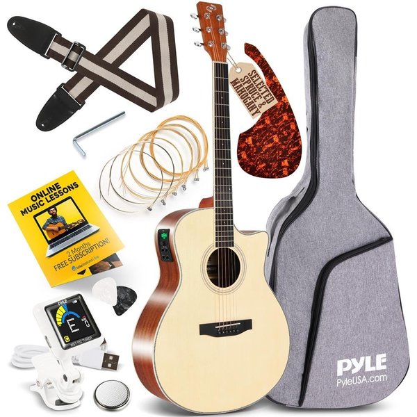 Pyle 41'' Inch   6-String Electric Acoustic Guitar - Guitar with Digital Tuner & Accessory Kit (Nature co PEAG200